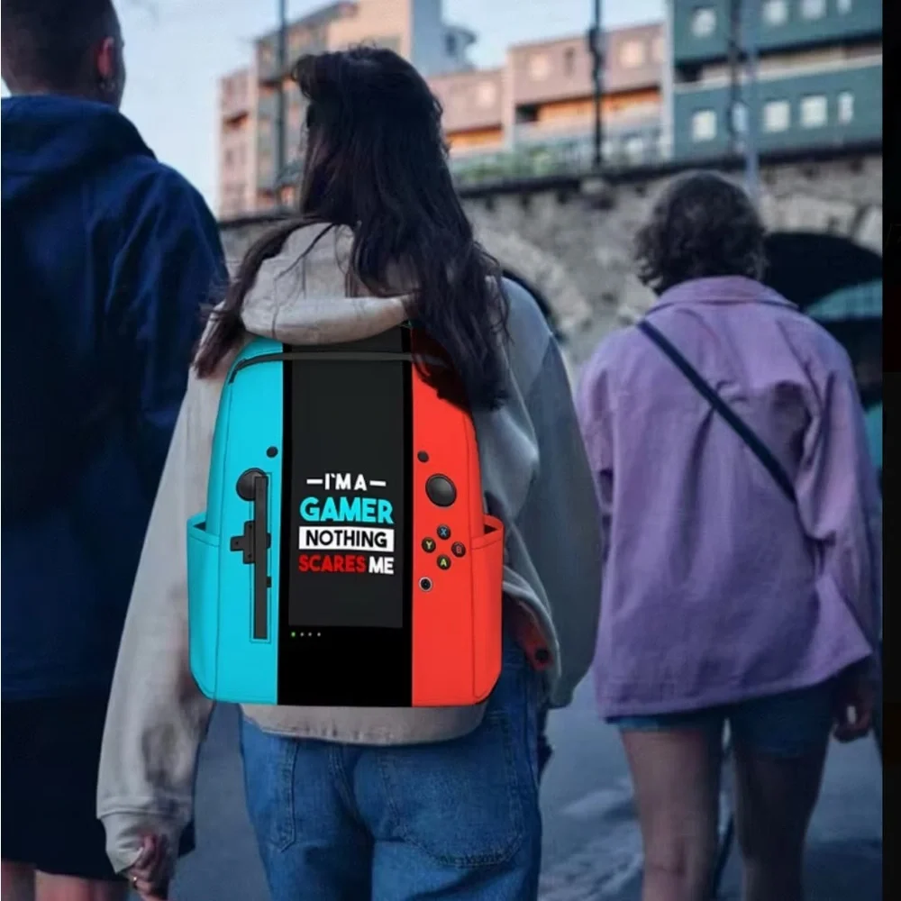 Gamer Backpack with Red and Blue Design